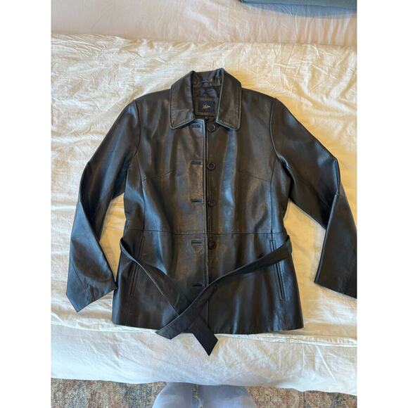 Vintage Women’s Black Genuine Leather Jacket with Buttons and Belt - Picture 10 of 10